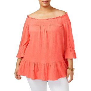 NWT - Women's Plus Smocked Ruffled Off Shoulder Top